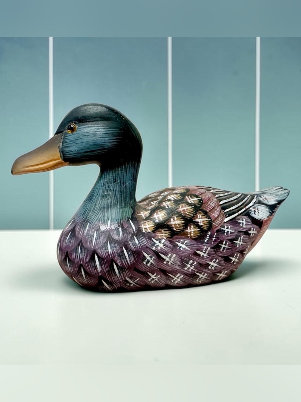 Vintage Small Hand-painted Folk Art Wood Duck Decoy People Republic Of China Tag